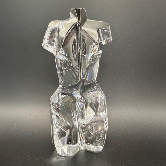Daum Crystal Athena Torso Sculpture Faceted Modernist Art Glass Paperweight - Picture 2 of 11